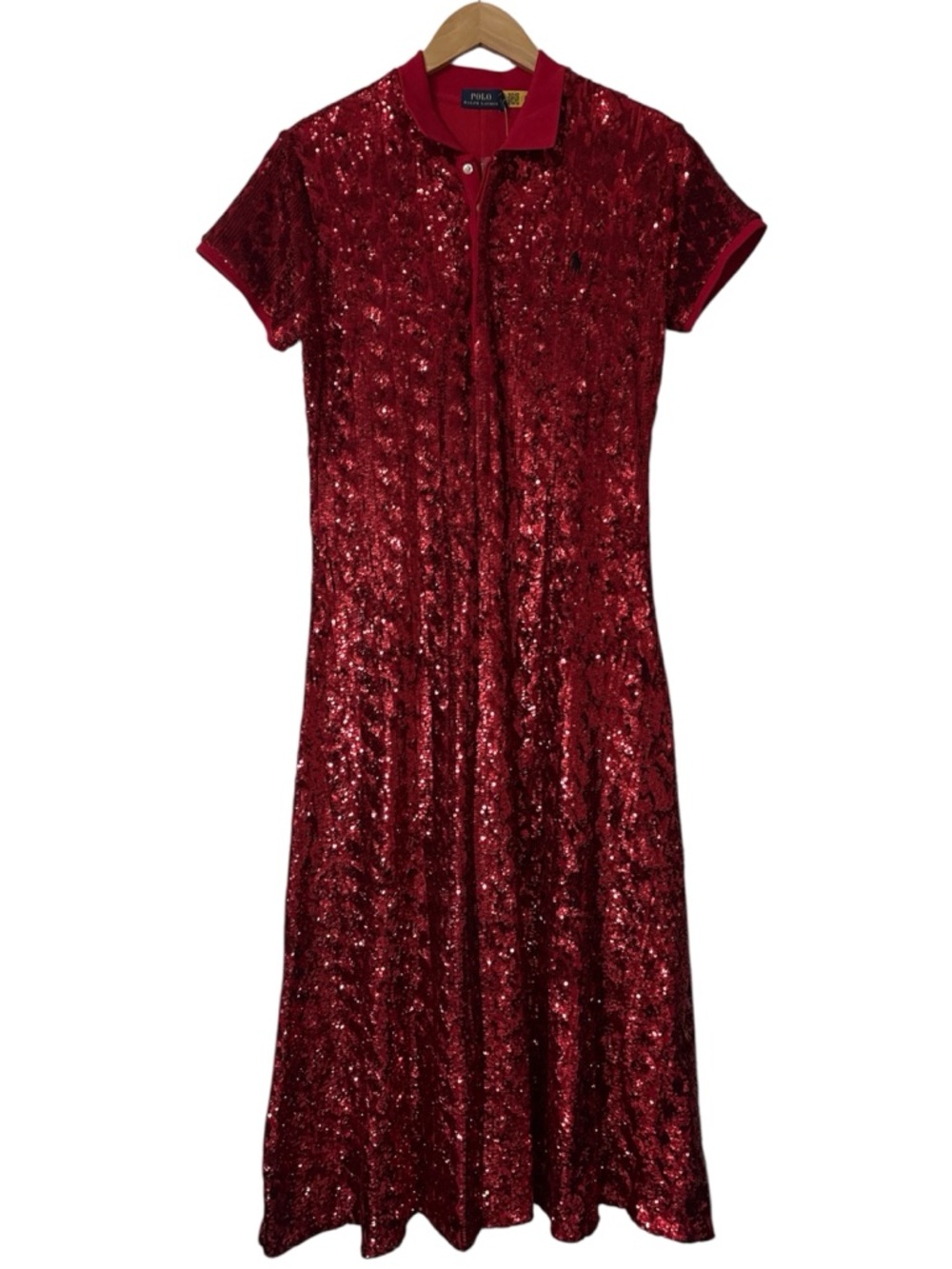 RARE - Polo Ralph Lauren Red Sequined Polo Cocktail Dress Sz Large NWT - Picture 10 of 17